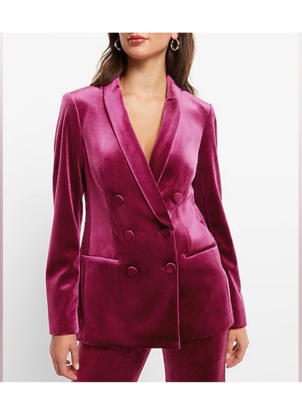 Express Double-Breasted Velvet Blazer - Raspberry